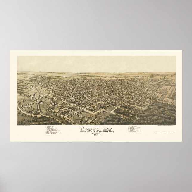 Carthage, MO Panoramic Map - 1891 Poster (Front)