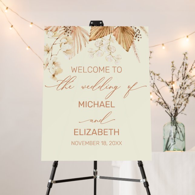 Cartón Pluma Boho pampas  Weding welcome sign (In Situ (Stand))