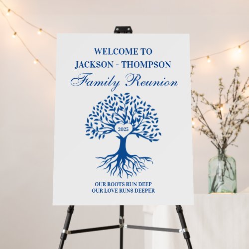 Cartón Pluma Family reunion tree welcome sign blue
