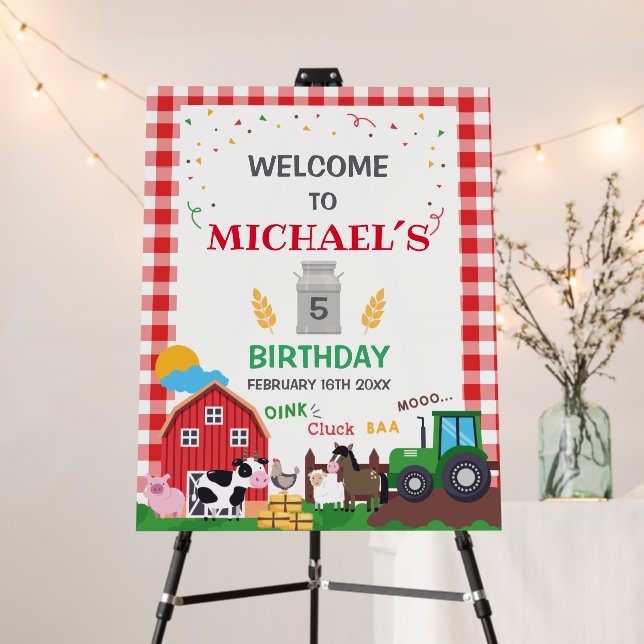 Cartón Pluma Farm Animals Birthday Party Welcome S Foam Board (In Situ (Stand))