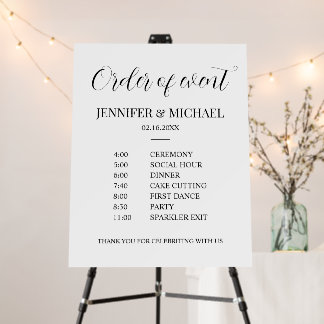 Cartón Pluma Order of event Wedding Sign black and