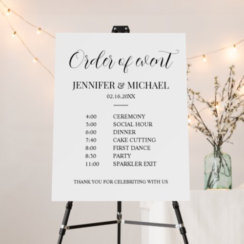 Cartn Pluma Order of event Wedding Sign black and