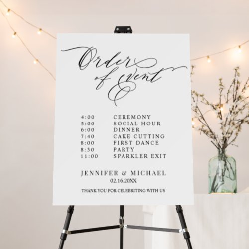 Cartn Pluma Order of event Wedding Sign black and