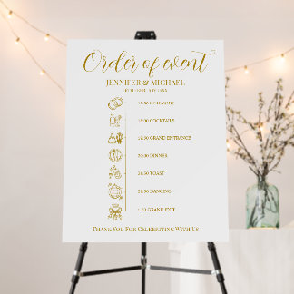 Cartón Pluma Order of event Wedding Sign gold and 