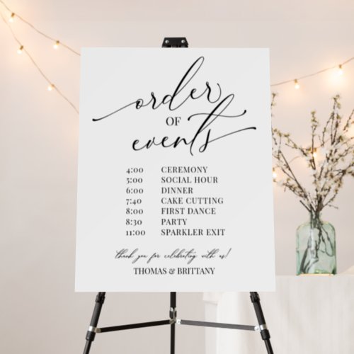 Cartn Pluma Order of Events Wedding sign black  