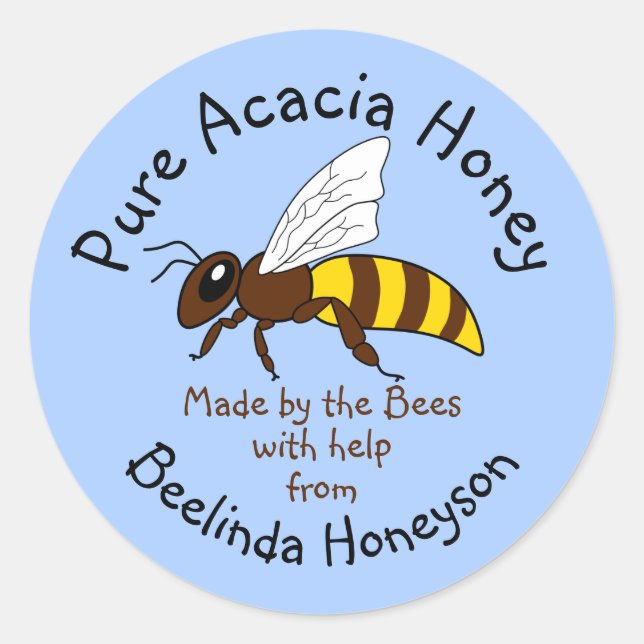 Cartoon Acacia Honey Jar Label Stickers (Front)