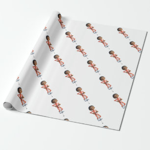 Cartoon African American Boy Using A Pogo Stick Wrapping Paper