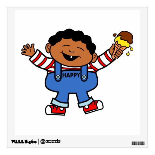 Cartoon African American Boy with Ice Cream Wall Decal