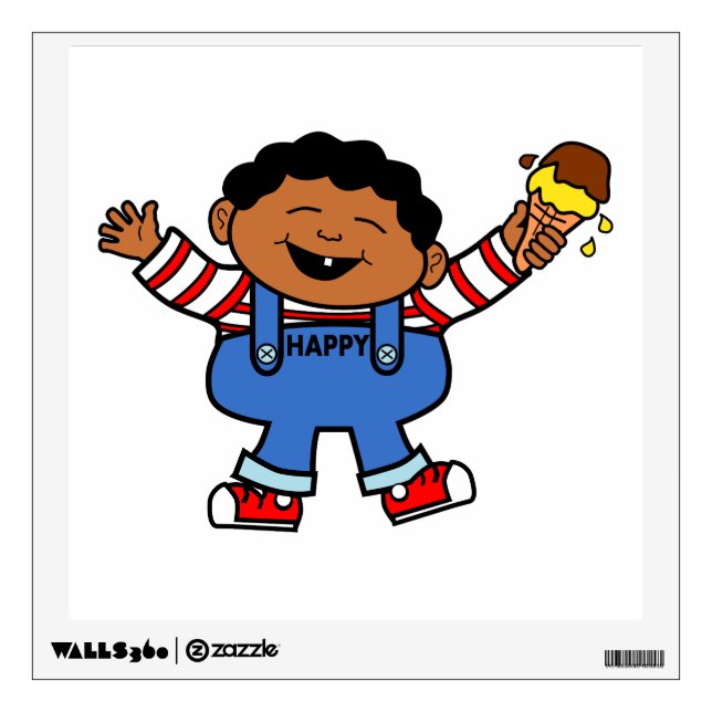 Cartoon African American Boy with Ice Cream Wall Decal (Front)