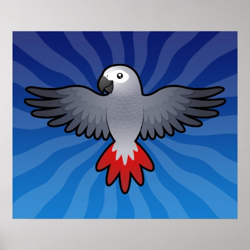 Cartoon African Gray  Amazon  Parrot Poster