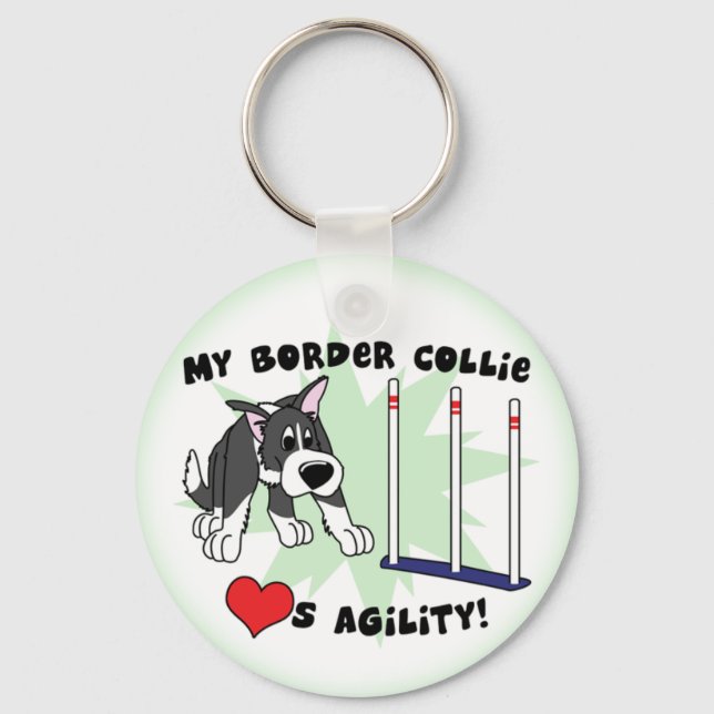 Cartoon Agility Border Collie Keychain (Front)