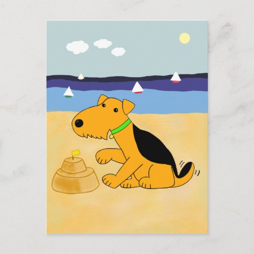 Cartoon Airedale Terrier Dog at the Beach postcard