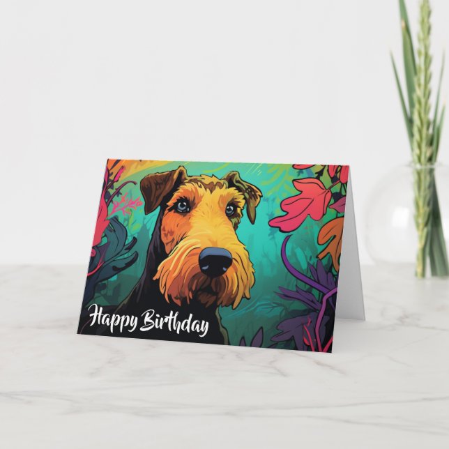 Cartoon Airedale Terrier in a Garden Custom  Card (Front)