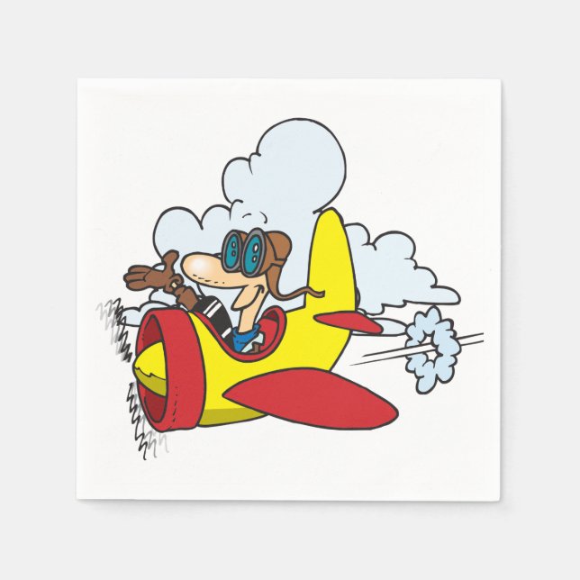 Cartoon Airplane And Pilot Paper Napkins (Front)