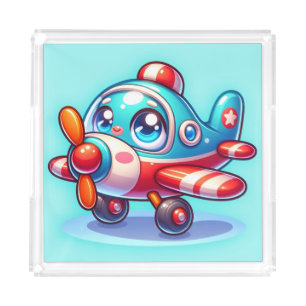 Cartoon airplane blue   acrylic tray