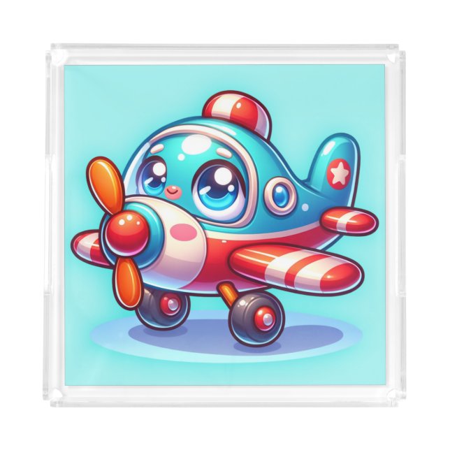 Cartoon airplane blue | acrylic tray (Front)