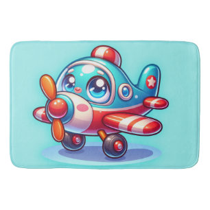 Cartoon airplane blue bath mat