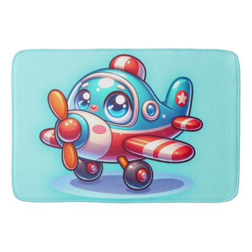 Cartoon airplane blue  bath mat