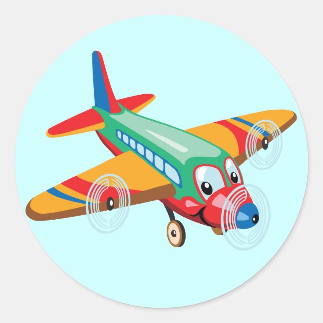 cartoon airplane classic round sticker (Front)