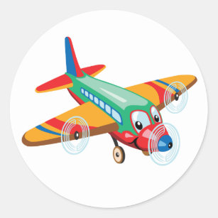 cartoon airplane classic round sticker