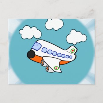 Cartoon Airplane In Clouds With Sunburst Postcard by Iggys_World at Zazzle