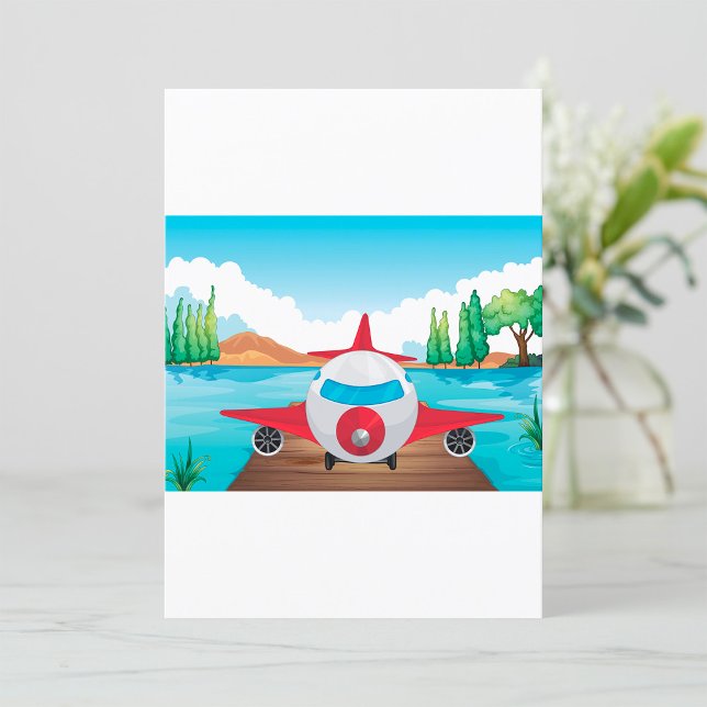 Cartoon Airplane on Lake Dock Fun Travel Adventure Invitation (Creator Uploaded)