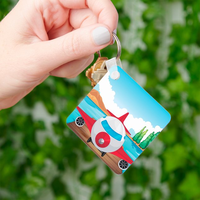 Cartoon Airplane on Lake Dock Fun Travel Adventure Keychain (Creator Uploaded)