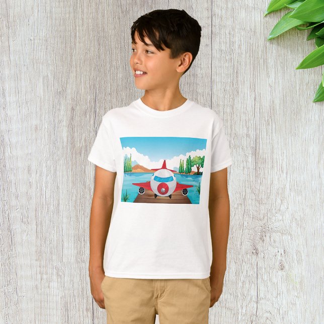 Cartoon Airplane on Lake Dock Fun Travel Adventure T-Shirt (Creator Uploaded)