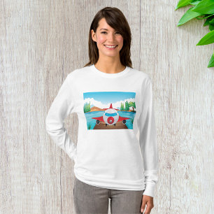 Cartoon Airplane on Lake Dock Fun Travel Adventure T-Shirt