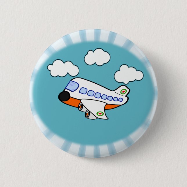 Cartoon Airplane Pinback Button (Front)