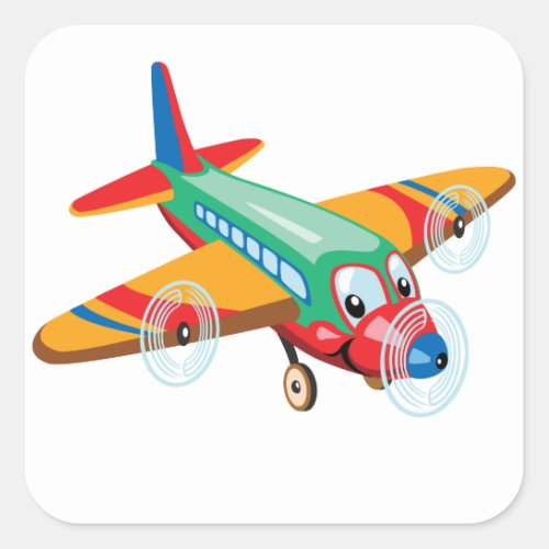 cartoon airplane square sticker