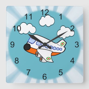 Cartoon Airplane Square Wall Clock by Iggys_World at Zazzle
