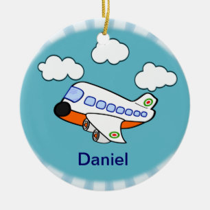 Cartoon Airplane with Name Ceramic Ornament
