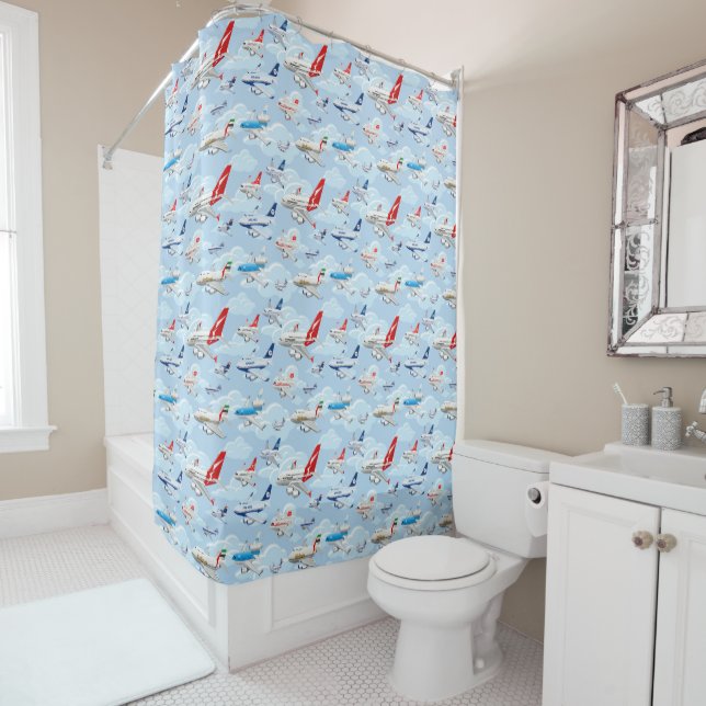 Cartoon airplanes shower curtain (In Situ)