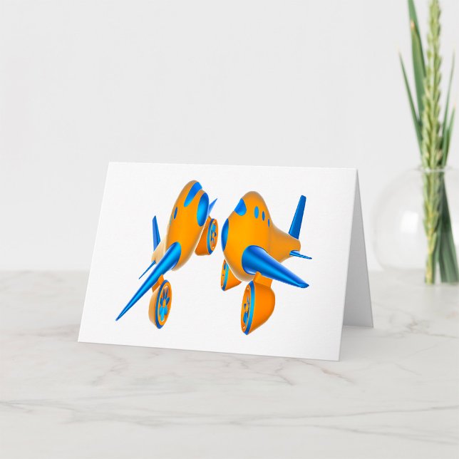 Cartoon Airplanes Vibrant Orange and Blue  Card (Creator Uploaded)