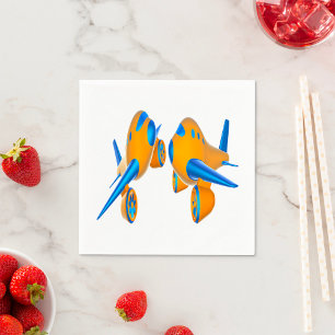 Cartoon Airplanes Vibrant Orange and Blue Napkins