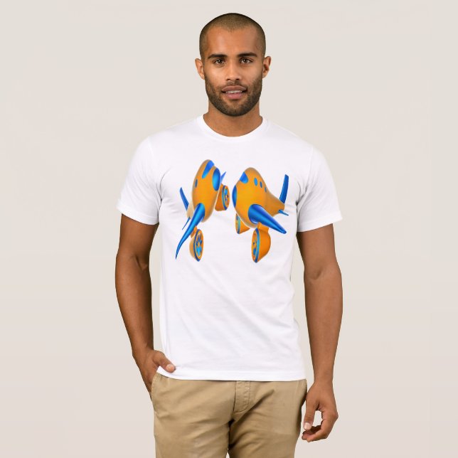 Cartoon Airplanes Vibrant Orange and Blue  T-Shirt (Front Full)