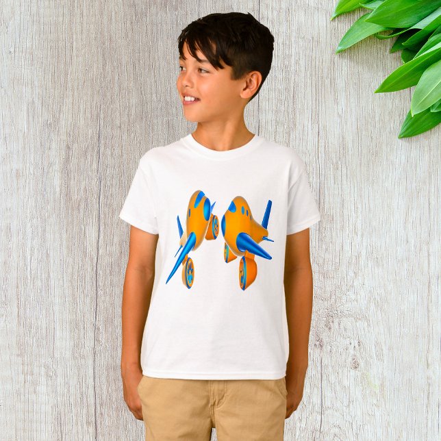 Cartoon Airplanes Vibrant Orange and Blue  T-Shirt (Creator Uploaded)