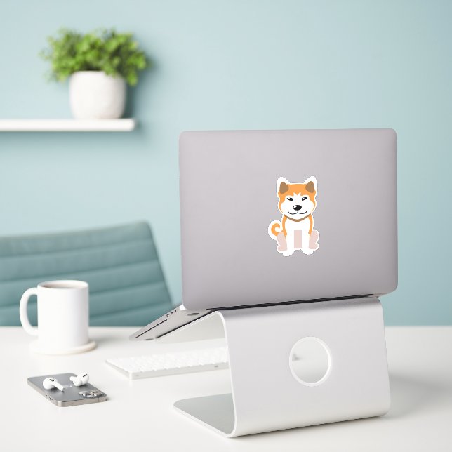 Cartoon Akita Inu Dog Sticker (Laptop On Desk)