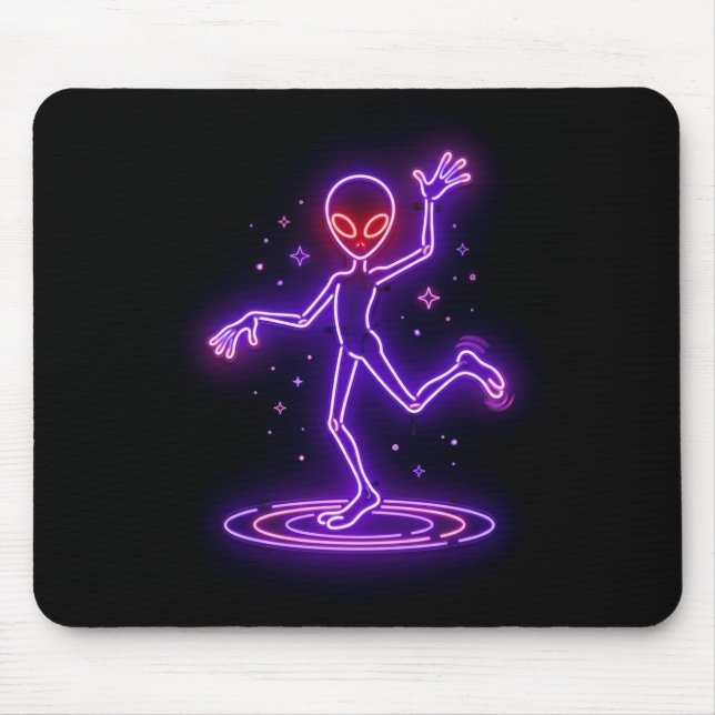 Cartoon Alien Dancing Amongst Small Starbursts Mouse Pad (Front)