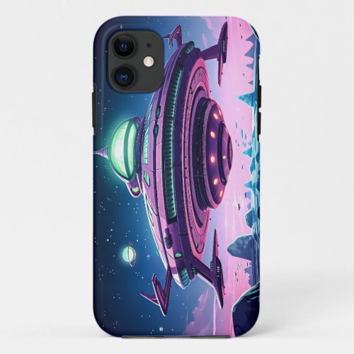 Cartoon Alien Spaceship iPhone 11 Case