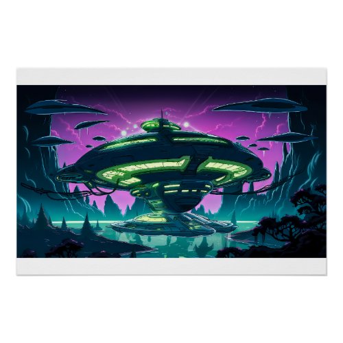 Cartoon Alien Spaceship Poster