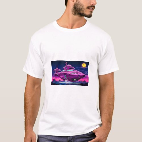 Cartoon Alien Spaceship  T_Shirt