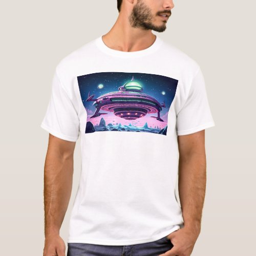 Cartoon Alien Spaceship T_Shirt