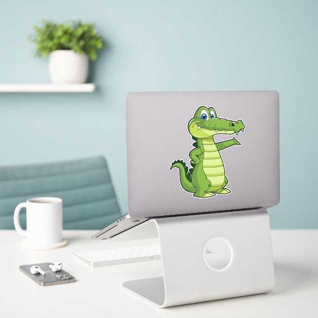 Cartoon Alligator Background Sticker (Laptop On Desk)