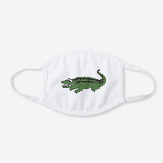 Cartoon Alligator Crocodile Kids White Cotton Face Mask (Front)