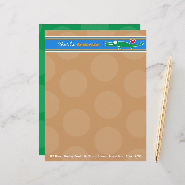 Cartoon Alligator Fun Personal Custom Letterhead (Front/Back In Situ)