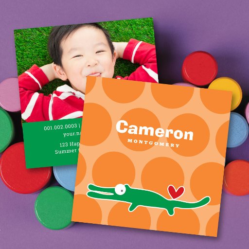 Customizable Cartoon Alligator Kid Custom Photo Profile Card Business Card Templates