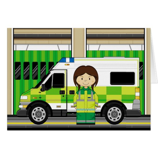 Cartoon Ambulance and EMT (Front Horizontal)
