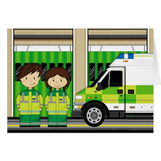 Cartoon Ambulance and EMT's Cards (Front Horizontal)